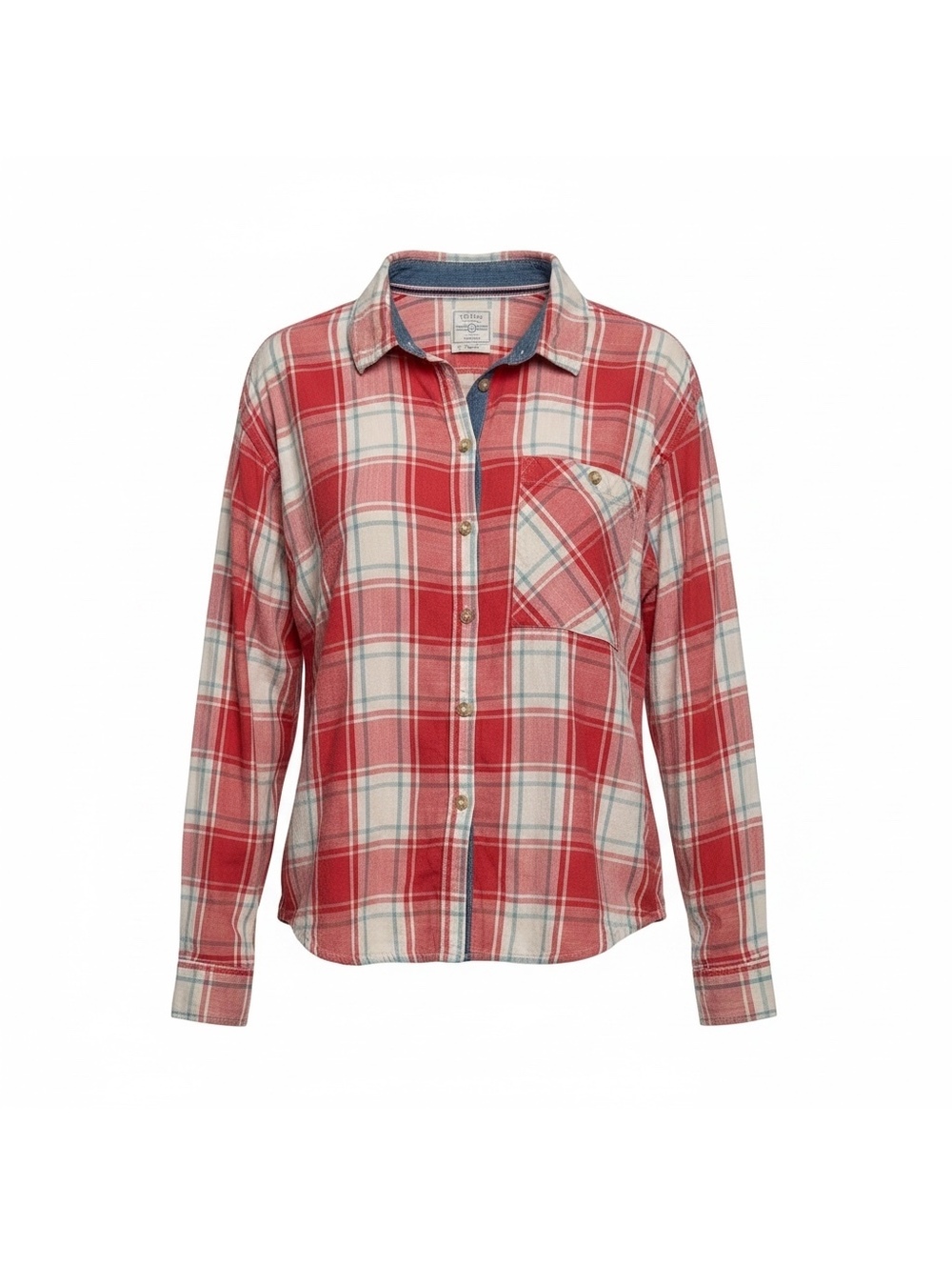 Fat Face Red Bright Red Plaid Button-Up Shirt 100% Cotton Size 8 US